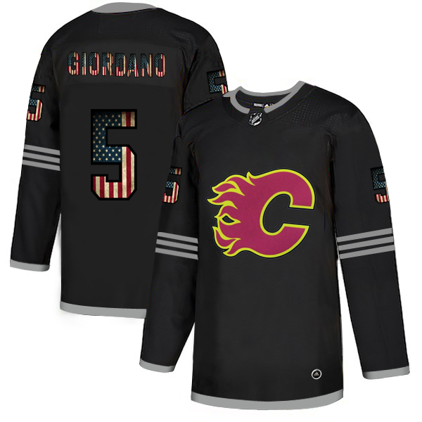 Cheap Calgary Flames 5 Mark Giordano Adidas Men Black USA Flag Limited NHL Jersey